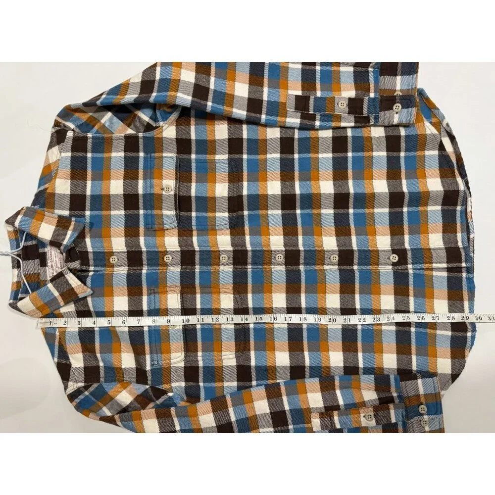 Filson Mens Vintage Flannel Work Shirt Brown Cream Ochre Blue Plaid Size M NWOT - Picture 8 of 10